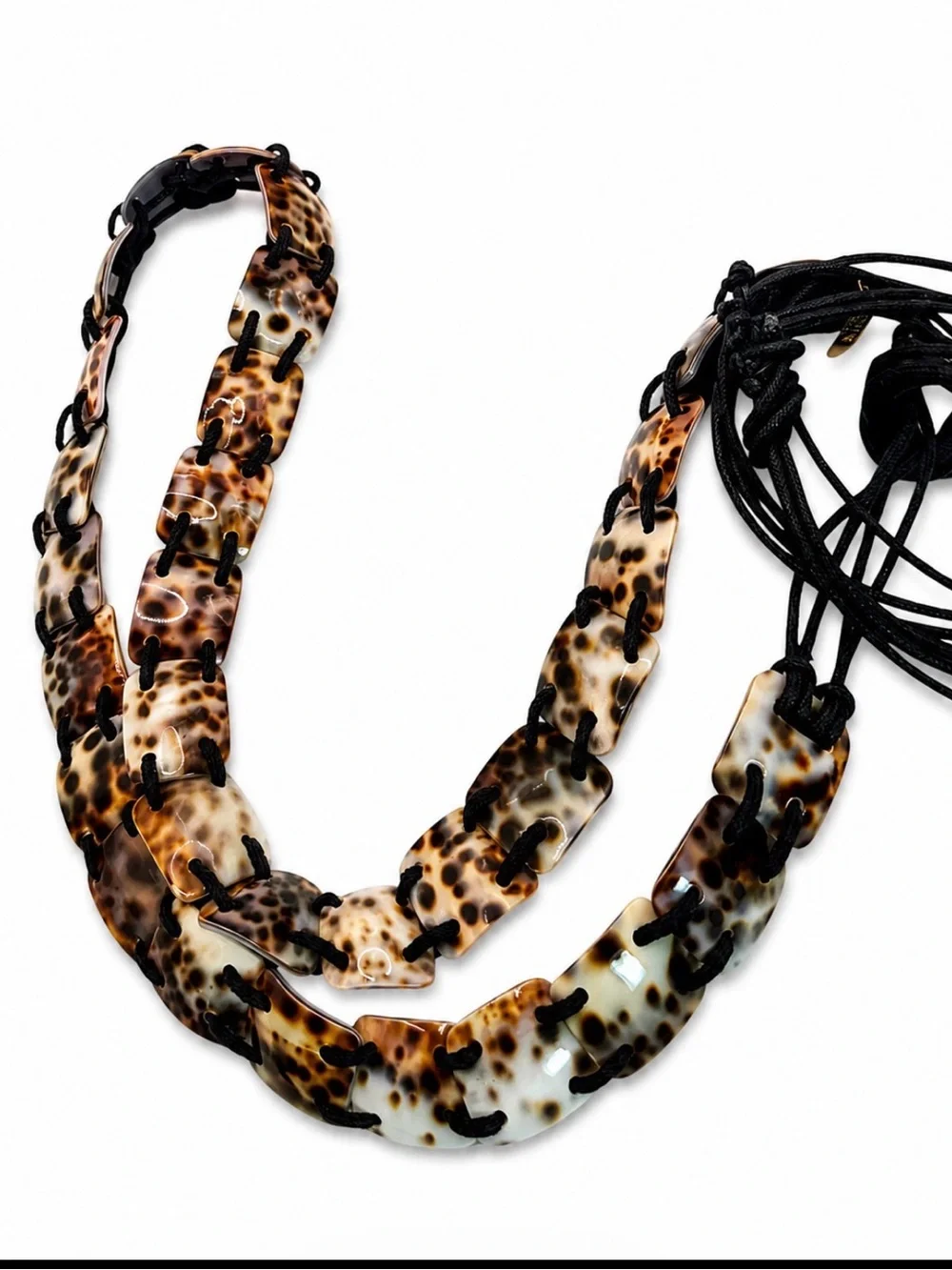 Cara NY Tortoiseshell Cord Belt + Tan Macrame Beaded Tie Belt Set